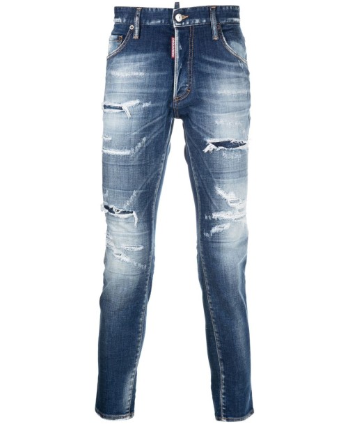 DSQUARED2 - Jean Skinny dan bleu avec déchirures pas cheres