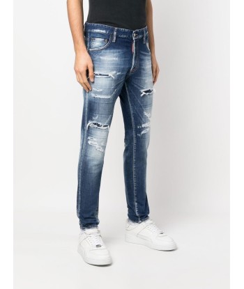 DSQUARED2 - Jean Skinny dan bleu avec déchirures pas cheres