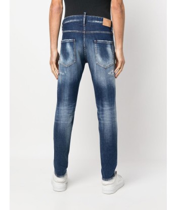 DSQUARED2 - Jean Skinny dan bleu avec déchirures pas cheres