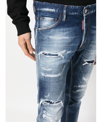 DSQUARED2 - Jean Skinny dan bleu avec déchirures pas cheres