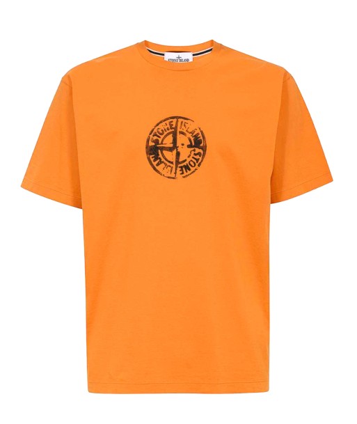 STONE ISLAND - Tee Shirt orange à logo central soldes