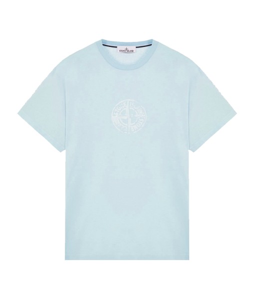 STONE ISLAND - Tee Shirt bleu à logo central de pas cher