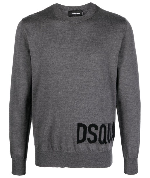 DSQUARED2 - Pull à logo en intarsia gris foncé en stock