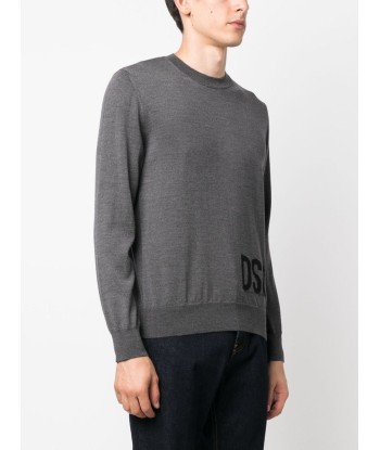 DSQUARED2 - Pull à logo en intarsia gris foncé en stock