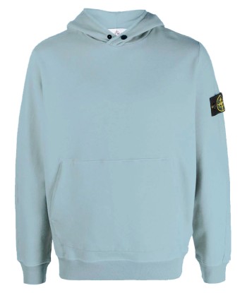 STONE ISLAND - Sweat à capuche à bouton bleu clair pas cher