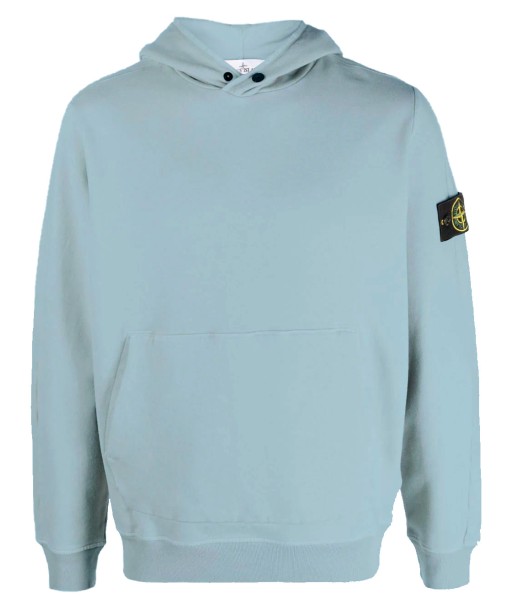 STONE ISLAND - Sweat à capuche à bouton bleu clair pas cher