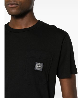 STONE ISLAND - Tee Shirt délavé à poche noir Pour