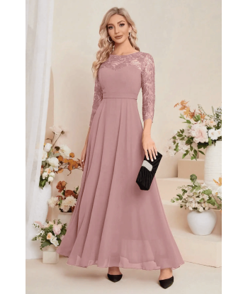 Abito da Cerimonia in Pizzo e Chiffon Color Rosa Antico JUSQU'A -70%! 