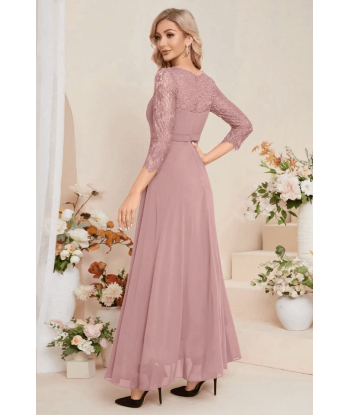 Abito da Cerimonia in Pizzo e Chiffon Color Rosa Antico JUSQU'A -70%! 