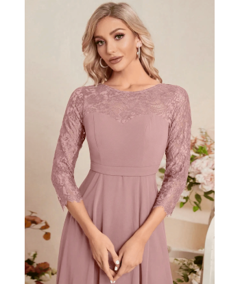 Abito da Cerimonia in Pizzo e Chiffon Color Rosa Antico JUSQU'A -70%! 