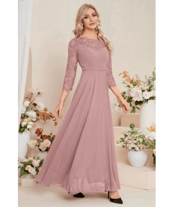 Abito da Cerimonia in Pizzo e Chiffon Color Rosa Antico JUSQU'A -70%! 