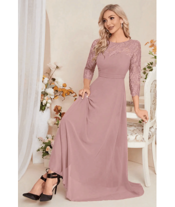 Abito da Cerimonia in Pizzo e Chiffon Color Rosa Antico JUSQU'A -70%! 