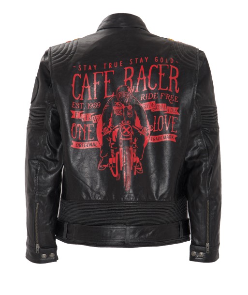 VESTE EN CUIR KING KEROSIN AVEC IMPRIMÉ »CAFE RACER« ET RAYURES RACER en stock