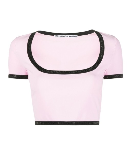 ALEXANDER WANG - T-shirt crop à col rond brillant des détails fins